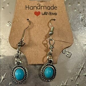 808 beads Handmade Silver toned and Turquoise toned Earrings